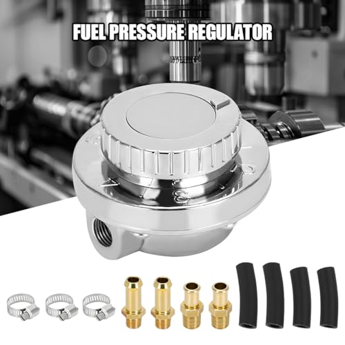 Manual Adjustable Fuel Pressure Regulator, 1-5PSI Carb Fuel Pump Pressure Regulator with 8mm & 10mm Adapter for Carburetor Engine, Auto Gauge Accessories, Universal for Most Vehicles