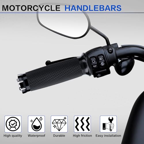 1 Inch/25mm Motorcycle Handlebar Grips Cable Throttle Hand Grips for Harley Touring Softail Dyna Sportster Street Glide Cruisers Choppers - color: black