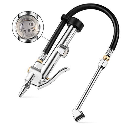 CZC AUTO Tire Inflator Air Pressure Gauge with Rubber Hose, 10-120PSI