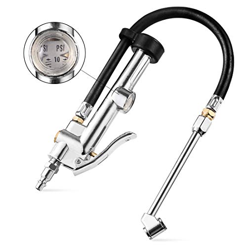 CZC AUTO Tire Inflator Air Pressure Gauge with Rubber Hose, 10-120PSI