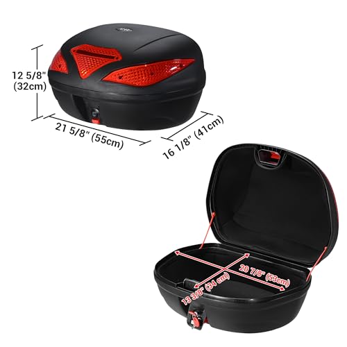 AHR 48L Motorcycle Top Case with Light Universal Tour Tail Box Scooter - size: 48L w/ LED