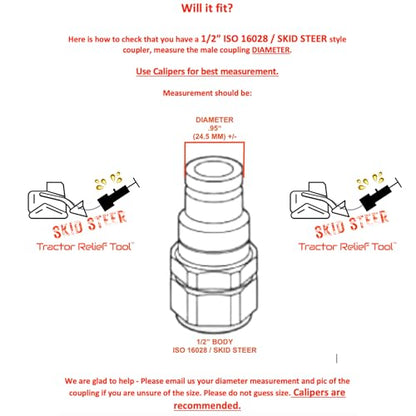 1/2" ISO 16028 Flat Face Skid Steer Male Hydraulic Quick Coupler Pressure Decompression Relief Release Tool by Tractor Relief Tool™