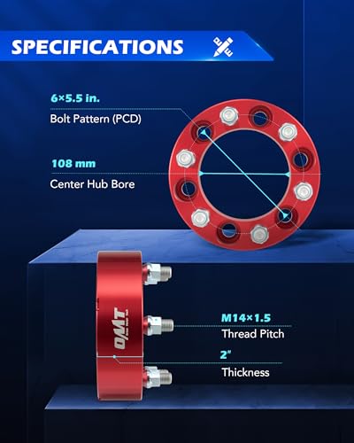 OMT 6x5.5 Wheel Spacers with 108mm Center Hub Bore, Set of 4 - color: Red, size: 6x5.5"