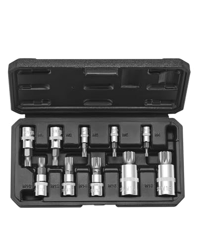 VEVOR XZN Triple Square Spline Bit Socket Set, 10-Piece M4 - M18, Premium Cr-V Steel, 1/4 in, 3/8 in, and 1/2 in Drives, with Enhanced Storage Case, Triple Square Socket Set for Hand Use, Automotive - size: 10 PCS