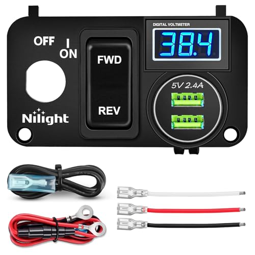 Nilight Golf Cart Key Switch Console Panel Dual USB 9V-48V DC - color: Blue, size: Key Switch Console Panel