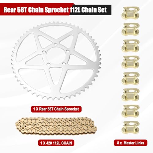 58T Sprocket + 420H Chain 112 Links + 8 Connecting Master Links Non O-Ring Heavy Duty Drive Chain MX/SX Racing for Surron Sur-Ron Sur Ron Light Bee Motorcycle Bicycle Go Kart Mini Trail Bike