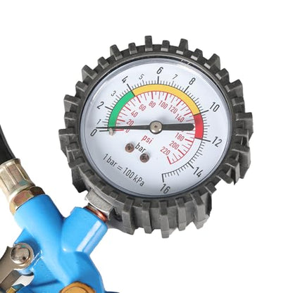 0-220PSI Tire Inflator with Pressure Gauge, 16 BAR Dial Wheel Air Tire Pressure Gauge, Air Compressor Tire Inflator Attachment for Cars Motorcycle Bike