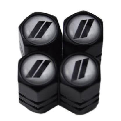 (Set of 4) 63mm=2.5 inches // Slash Wheel Center Caps Covers HubCaps + Tire Valve Stem Caps Trim for Dodge Charger Challenger Durango Hornet Dart R/T SRT Magnum Nitro Journey Caliber Avenger - color: black // on silver wheel caps + tire valve caps