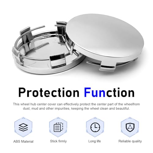 4 PCS Car Wheel Center Hub Cover, ABS Snap-in Wheel Center Protective Cover, 60 MM Outer 56 MM Inner Diameter Rim Hub Caps, Universal for Most Cars (Silver) - color: Silver