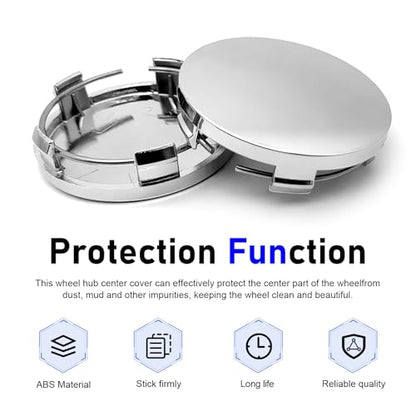4 PCS Car Wheel Center Hub Cover, ABS Snap-in Wheel Center Protective Cover, 60 MM Outer 56 MM Inner Diameter Rim Hub Caps, Universal for Most Cars (Silver) - color: Silver