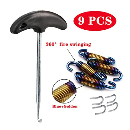 WANLIAN 9 Pcs Motorcycle Exhaust Spring Puller Tool, 58MM/2.28" Exhaust Springs with Swivel Hooks, T-Handle, U-Welded Fastener, Steel Exhaust Pipe Spring Replacement Kit Installer Tools (Colorful) - color: Colorful 9 Pack