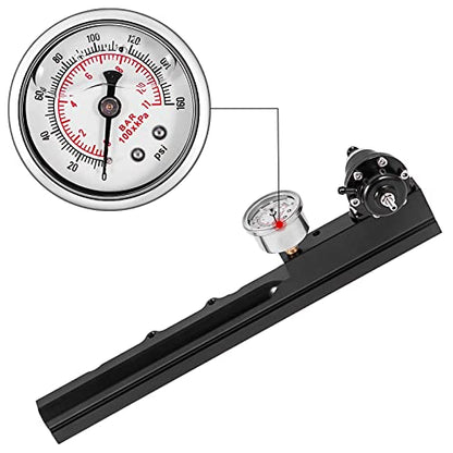 High-Flow Fuel Rail Kit with Pressure Regulator Gauge for Honda B-Series Swapped Engines (B16, B18, B20), 1/2" Large Fuel Bore, Compatible with Civic Integra B16A2 B18C1 B18C5