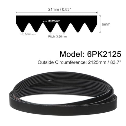 uxcell 6K837/6PK2125 Serpentine Belt 6 Ribs 2125mm Length x 21mm Width x 5mm Height, EPDM Poly V Belt, Multi Wedge Micro V Belt for Vehicle - size: 6PK2125