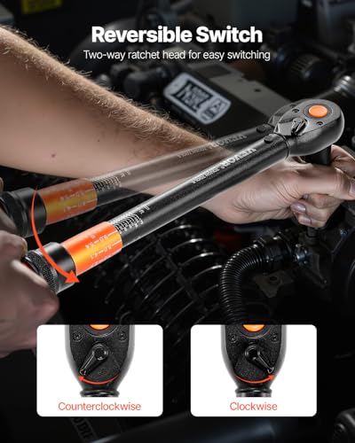 VEVOR 1/2-inch Drive Torque Wrench, 10-170 ft.lb/13.6-230.5 Nm, Dual-Direction Adjustable 72 tooth Click Torque Wrench with Buckle for Bicycle, Moto and Car Maintenance - size: 1/2" 1 PCS