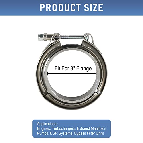 3" V-Band Flange & Clamp Kit 2PC Stainless Steel For Turbo Exhaust Downpipe - size: 3.0"