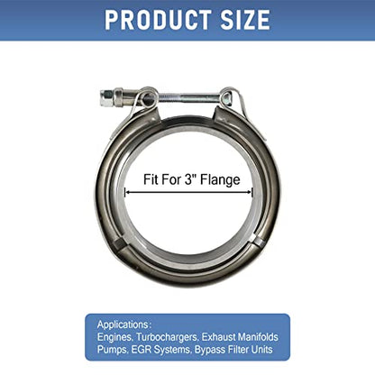3" V-Band Flange & Clamp Kit 2PC Stainless Steel For Turbo Exhaust Downpipe - size: 3.0"