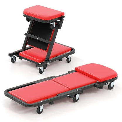 40" Z Garage Creeper, 2-in-1 Folding Creeper with Padded Seat & 6 Wheels, Low Profile Mechanic Creeper Seat Automotive Stool for Workshop, Auto Repair, 350 lbs Capacity