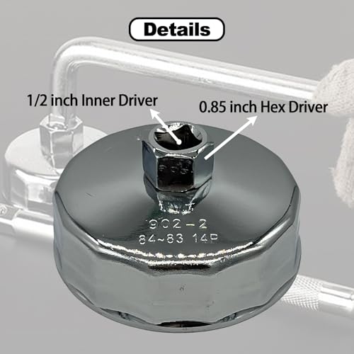 84mm Oil Filter Wrench, 14 Flute Wrench & 1/2Inch Square Drive Flute Oil Filter Removal Tool - size: 84mm 14 Flute
