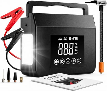 Tire Inflator Portable Air Compressor 150PSI, Jump Starter for All Gas/8.0L Diesel 4000A & 12V DC, Road Trip Essentials for Men and Women
