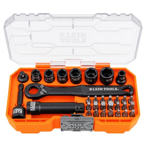 Klein Tools 65300 KNECT 32-Piece Pass Through Socket Set, SAE Impact Set with MODbox Case, 1/4-Inch Drive, Sockets, Bits and Accessories - style: 32-Piece