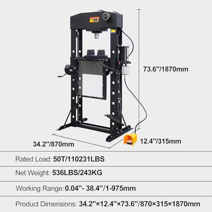 50 Ton H-Frame Hydraulic Shop Press with Floor Press Plates - color: 50T