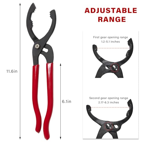 12" Adjustable Oil Filter Pliers, Auto Oil Filter Wrench Removal Tool with Non-Slip Handles, Heavy Duty Oil Change Tool Pliers for Engine Filters Conduit Fittings, Car Accessories (Red) - color: Red