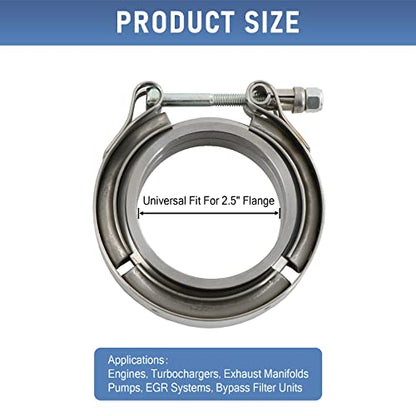 2.5" V-Band Flange & Clamp Kit 2PC Replacement For Turbo Exhaust Downpipes - color: 2 Pcs, size: 2.5"