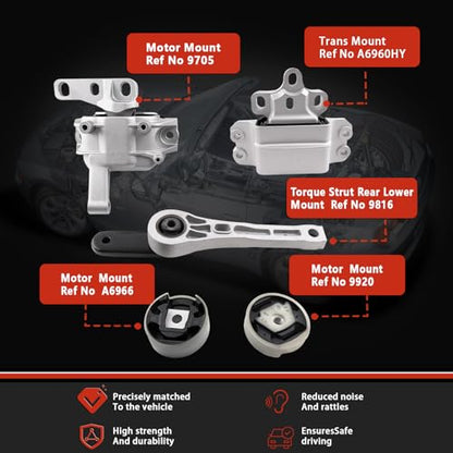 Engine Motor and Transmission Mount Kit Compatible with Q3 2015-2018 2.0L L4 &Volkswagen Tiguan 2009-2017 2.0L L4 & Tiguan Limited 2018 2.0L L4 Turbocharged OE:A6966 9920 9816 A6960HY 9705