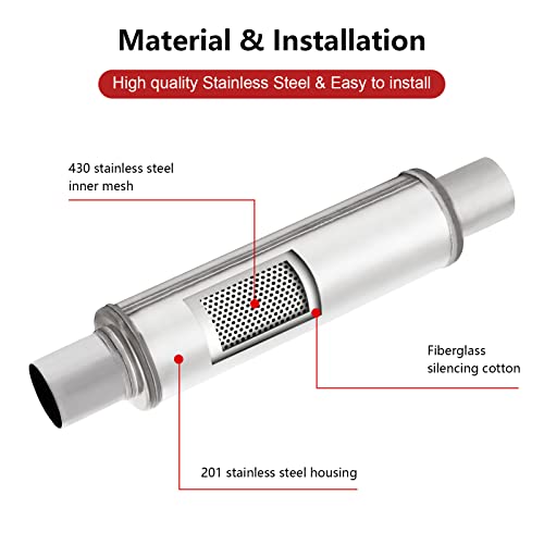3'' Exhaust Mufflers,Universal 3in mufffler Stainless Steel Straight Through Design Performance Muffler,3 inch Muffler Resonator Deep Sound for Cars,truck(3'' Inlet 3'' Outlet) - size: 3in inlet