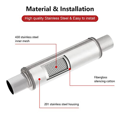2.5'' Exhaust Muffler,2.5" Inlet/Outlet Exhaust Mufflers 2.5 Universal Muffler Stainless Steel Straight Through Design performance muffler 2.5 inlet and outlet,Deep Sound for Cars (1 pack) - size: 2.5in inlet