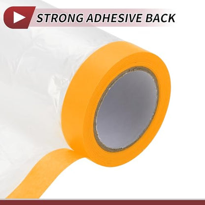 1 Pcs for Wall Covering Frames Cars Auto Body Paint Supplies Pre-Taped Masking Film Plastic Cover 1000x180cm / 32.81ftx70.87" White Orange PE Film