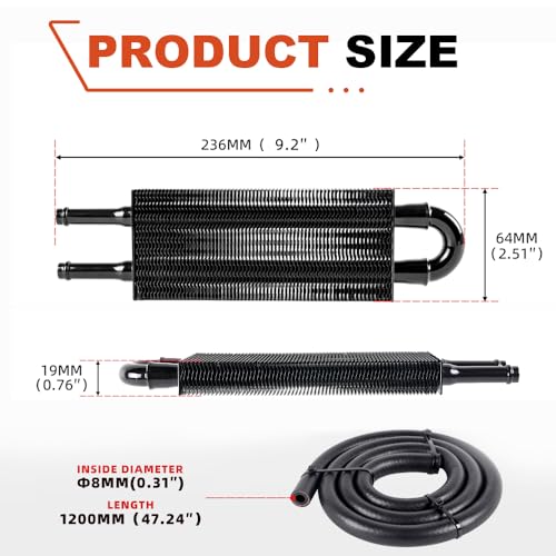 BARTOO Universal 5/16" Transmission Oil Cooler Kit, Aluminium alloy 2 Pass Tube and Fin Oil Cooler Kit (Black) - color: Black, size: 2 Pass