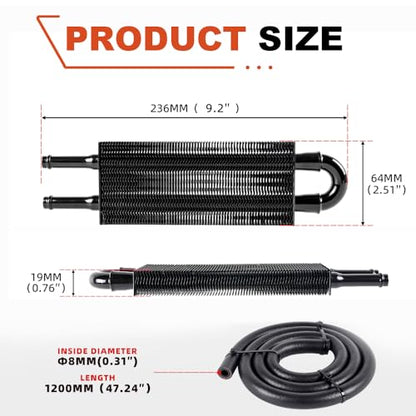 BARTOO Universal 5/16" Transmission Oil Cooler Kit, Aluminium alloy 2 Pass Tube and Fin Oil Cooler Kit (Black) - color: Black, size: 2 Pass