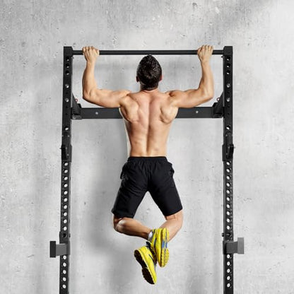 RitFit 2.36'' x 2.36'' Folding Squat Rack for Home Gym, Wall Mounted Squat Rack with Attachments - Space Saving Squat Power Rack - color: Black, style: Folding Squat Rack with Safebar