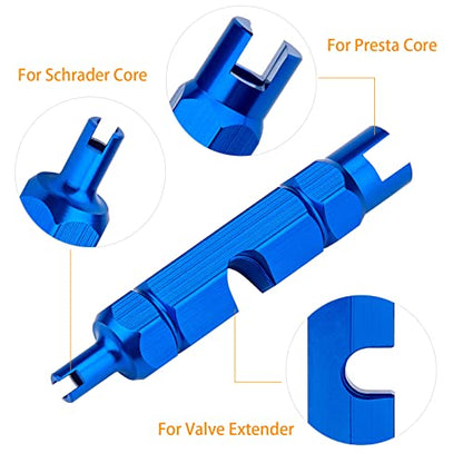 Presta Valve Core Bike Kit - 21 Pieces, Stem Removal Tool, Brass Valve Cores and Stem Caps