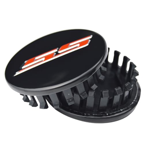 (Set of 4) 68mm=2.67 inches SS Wheel Center Cap Covers Hub Cap 3D Emblem + Valve Stem Caps Trim for 2016-2023 6th Generation Chevrolet Camaro - color: Red SS on gloss black cap, valve caps included