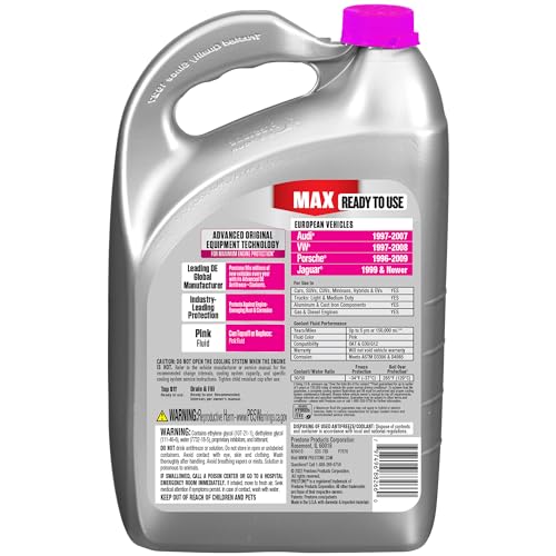 Prestone MAX Euro Pink 50/50 Antifreeze Automotive Coolant, Pack of One - color: Euro Pink, size: Pack of 1 Gallon