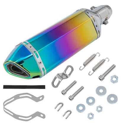 Universal Slip-On Motorcycle Exhaust Muffler, 38-51mm for Dirt Bike ATV (Rainbow Multi-Color Aluminum)