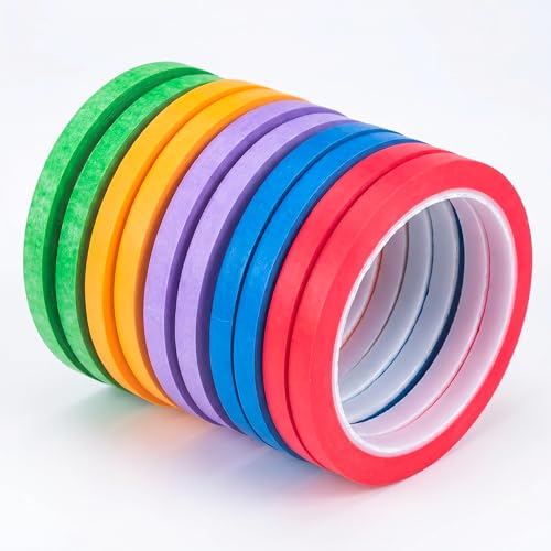 JINBING Washi Paper Masking Tape Art Tape for DIY Nail Arts Drawing Pattern Making Painters Tape 1/4 Inch x 27 Yard 10 Rolls (Mix 5 Colors) - color: Mix 5 colors