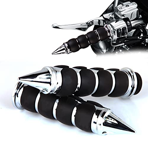 DREAMIZER Universal Motorcycle Hand Grips with Black Non-Slip Rubber for Harley Honda Yamaha Suzuki Kawasaki - color: Chrome#3