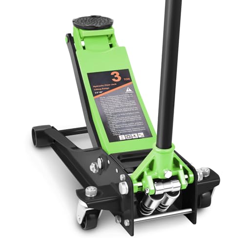 DNA Motoring Low Profile Hydraulic Trolley Service/Floor Jack, 3 Ton (6000 lbs) Capacity Heavy Duty Hydraulic Car Jack, Lifting Range 3"-20", Green, TOOLS-00475-GR - color: Green, style: 3 ton