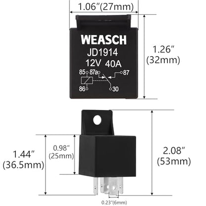 6 Pack JD1914 Car Relay, 12V 40A, 5 Pin SPDT, Automotive Switches and Starters, Waterproof Relay for Boat Tractor Truck Motorcycle (6)