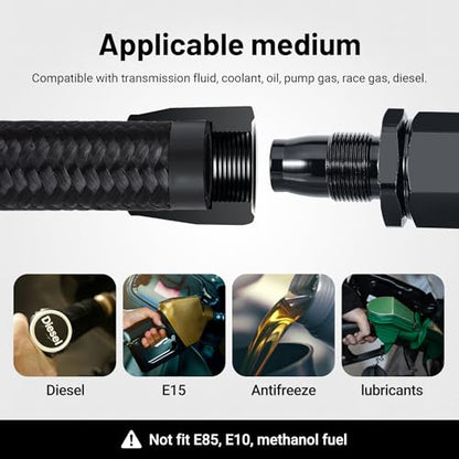 EVIL ENERGY 6AN Fuel Line Kit, 6AN Hose Nylon Braided Fuel Line Hose Fitting Kit CPE Fuel Hose 20FT Black - size: 6AN 20FT