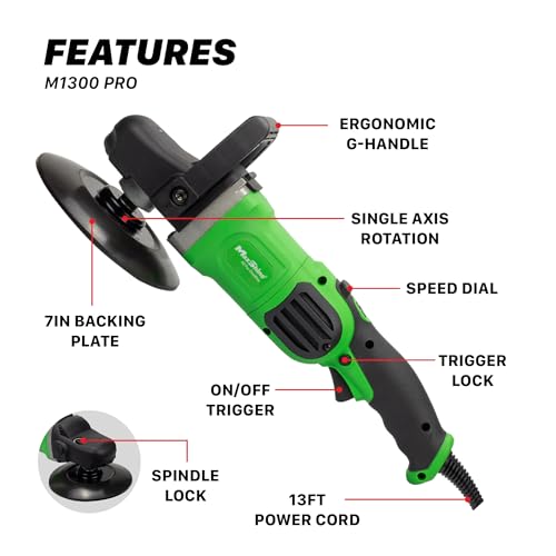 Maxshine M1300 Pro Rotary Polisher – 7” 1300W Car Buffer with 6-Speed Control, 5/8” Thread – Auto Detailing Tool for Cars, Trucks & SUVs, Paint Correction, Swirl & Scratch Removal, Glossy Shine - color: 7" Rotary