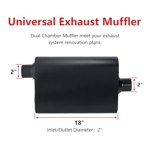 Mufflers 2 Chamber 2.0" Universal Muffler Performance Race Exhaust Muffler 2.0 IN Pipe,Aggressive Sound,Black(2.0" offset in/center out/overall 18") - size: 2" offset in | 2" center out | overall 18", style: Offset in | Center out