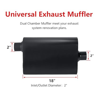 Mufflers 2 Chamber 2.0" Universal Muffler Performance Race Exhaust Muffler 2.0 IN Pipe,Aggressive Sound,Black(2.0" offset in/center out/overall 18") - size: 2" offset in | 2" center out | overall 18", style: Offset in | Center out