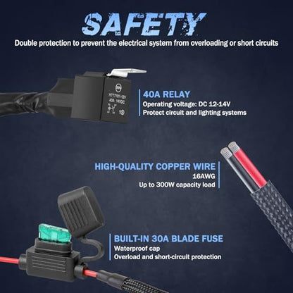 Wiring Harness 1 Lead, Fastchoy Auto 12v Nylon Led Light Bar Wiring Harness Kit with 40A Relay Fuse Rocker Switch for Light Bar Fog Lights Off Road Auxiliary Lights Wire Harness Kit for Truck UTV ATV - style: 1 Lead