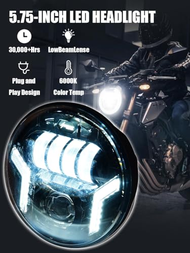 5.75 Inch Motorcycle Headlight Hi/Low Beam White DRL Amber Turn Signal Light for Iron 883 Dyna Street Bob Super Wide Glide Low Rider Night Rod Train Softail Deuce Custom Sportster - color: with Turn Signal Light