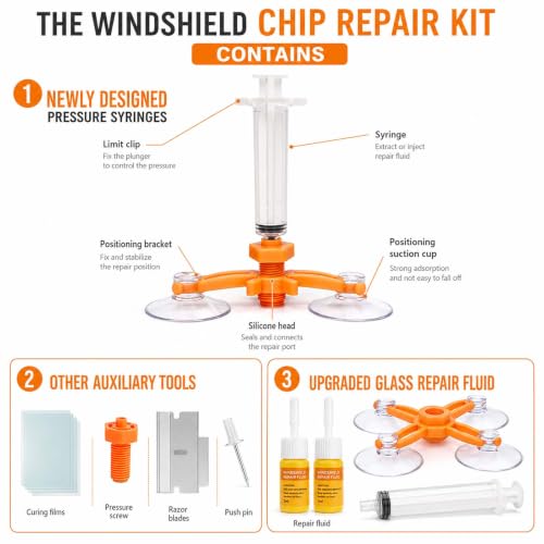 Windshield Crack Repair Kit, 2 Bottles Glass Repair Kit, Universal Auto Glass Repair Set for Car Windows, Rearview Mirrors, All Types of Chips and Linear Cracks