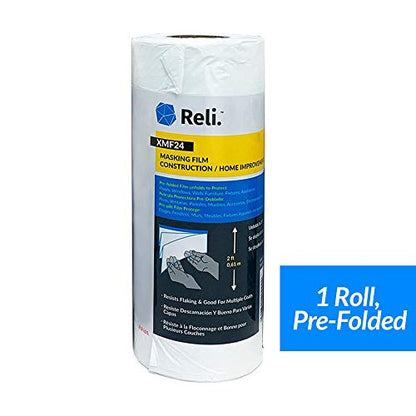 Reli. Masking Film, 1 Roll | 180' Foot x 24" Inch Masking Plastic Film - size: 180 foot length x 24 inch width | 1 roll